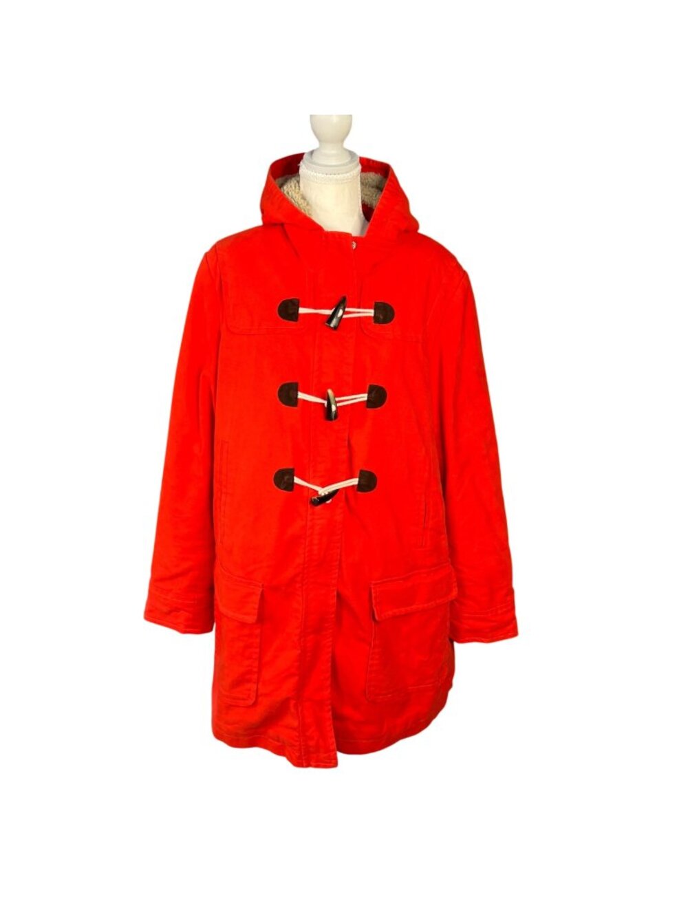 Boden Women's Duffle Coat With Hood and Deep Pile Sherpa Lining Red Size 16